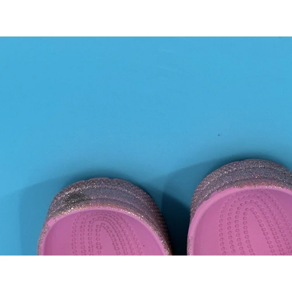Crocs Classic Glitter Clog Women’s 11 Men’s 9 Pink Sparkle Slip On Shoes